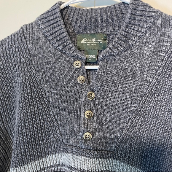 Eddie Bauer Sweater Men’s Size XL Gray Henley Button Cable Knit Ribbed Chunky - Picture 5 of 6